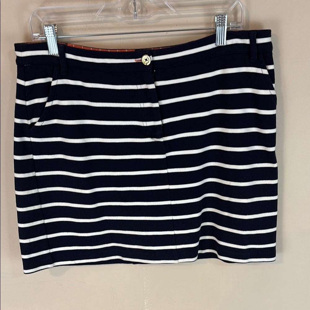 Boden Cotton Blend Knit Navy and White Stripes skirt Size 10R